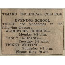 Timaru Technical College Evening School