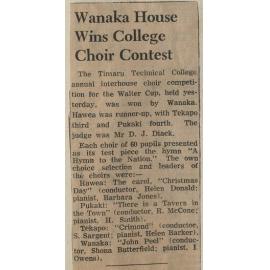 Wanaka House Wins College Choir Contest