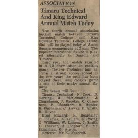 Timaru Technical And King Edward Annual Match Today