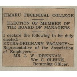 Timaru Technical College Election of Member of the Board of Managers