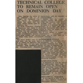 Technical College To Remain Open On Dominion Day