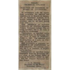 Timaru Technical College Election of Members of Board of Governors