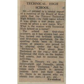 Letter to the Editor: Technical High School