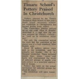 Timaru School's Pottery Praised In Christchurch