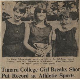 Timaru College Girl Breaks Shot Put Record at Athletic Sports