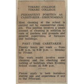 Timaru College Permanent position as Caretaker Groundsman