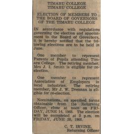 Timaru College Election of Members to the Board of Governors of the Timaru College