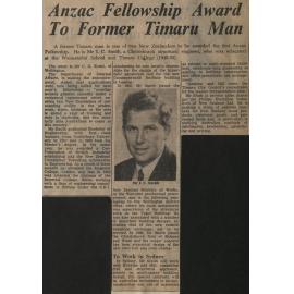 Anzac Fellowship Award To Former Timaru Man