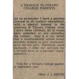 A Message To Timaru College Parents