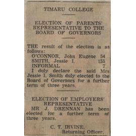 Timaru College Election of Parents Representative to the Board of Governors