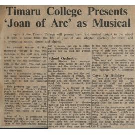 Timaru College Presents 'Joan of Arc' as Musical