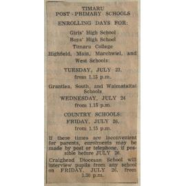 Timaru Post-Primary Schools Enrolling Days