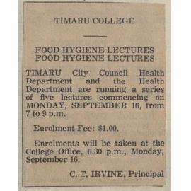 Timaru College Food Hygiene Lectures
