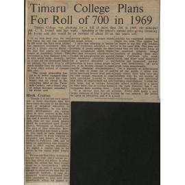 Timaru College Plans For Roll of 700 in 1969