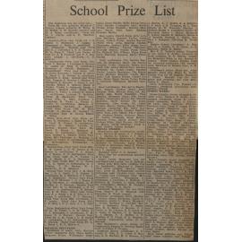 Timaru College School Prize List