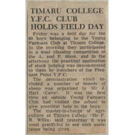 Timaru College YFC Club Holds Fields Day