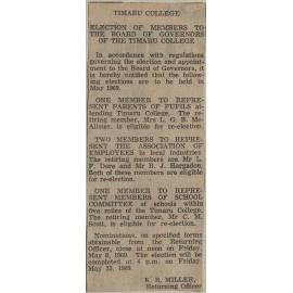 Timaru College Election Of Members To The Board Of Governors