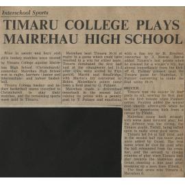 Timaru College Plays Mairehau High School