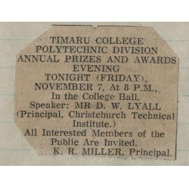 Timaru College Polytechnic Division Annual Prizes and Awards Evening