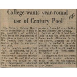 College wants year round use of Century Pool