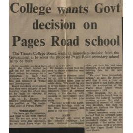 College wants Govt decision on Pages Road school