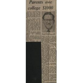 Parents owe college $1000