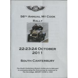 SC Vintage Car Club Mt Cook Rally 2011 programme