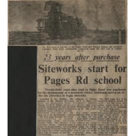 23 years after purchase: Siteworks start for Pages Rd school