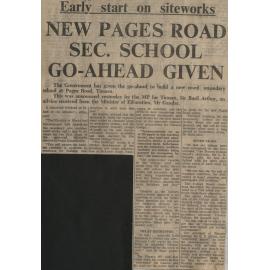 Early start on siteworks: New Pages Road Sec. School Go-Ahead Given