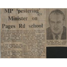 MP 'pestering' Minister on Pages Rd school