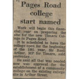 Pages Road college start named