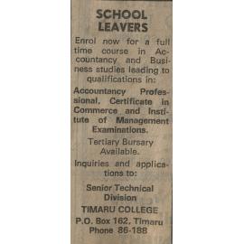 School leavers advertisement