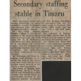 Secondary staffing stable in Timaru