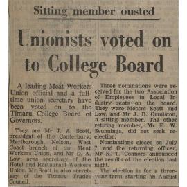 Sitting member ousted: Unionists voted on to College Board