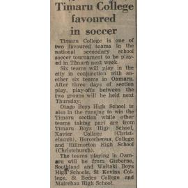 Timaru College favoured in soccer