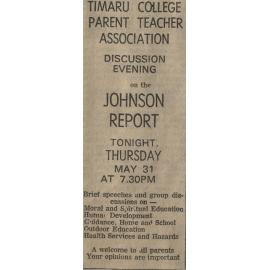 Timaru College Parent Teacher Association Discussion Evening on the Johnson Report