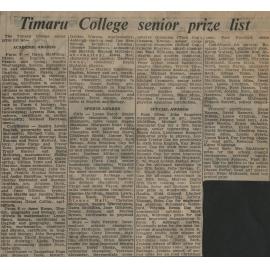 Timaru College senior prize list