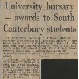 University Bursary - awards to South Canterbury students