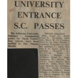 University Entrance SC Passes
