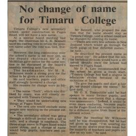 No change of name for Timaru College