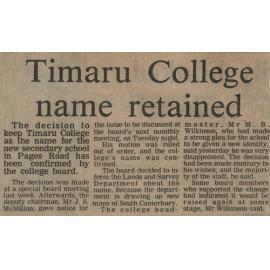 Timaru College name retained