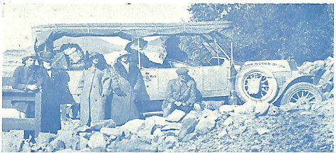 Service car pictured at Ohau bridge.  Image from the booklet "Mt Cook and the Grand Motor Tour"
