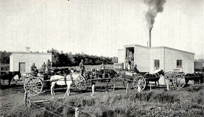 First Studholme Creamery 1905-1906, taken from book '75 years: Jubilee of the Studholme School and District 1894-1969'.