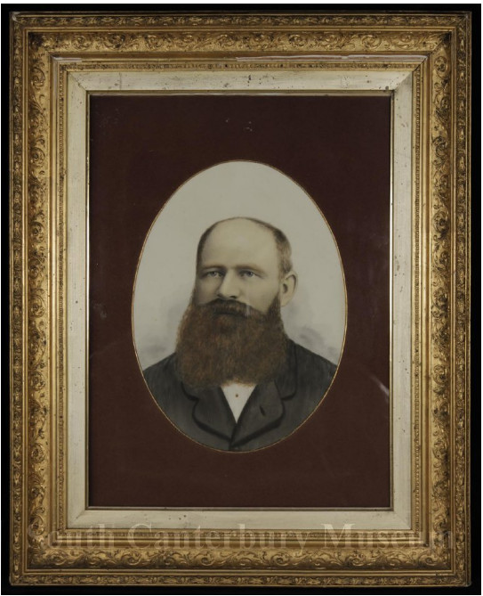 Undated portrait of Andrew Burnett, overpainted by his daughter Betsy, circa 1900.
Image courtesy of the South Canterbury Museum, item 2015/154.038. Please contact the museum for more information.