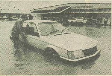Image of a flooded car at Northtown Mall taken from The Timaru Herald  flood supplement March 1986.