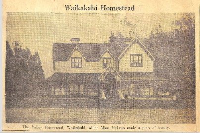 Image of the Waikākahi Homestead taken from The Timaru Herald 17 Jul 1954.